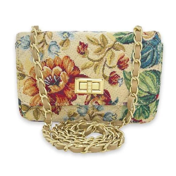 Persaman New York Tapestry Floral Shoulder Bag w/ Chain Strap - Picture 1 of 15